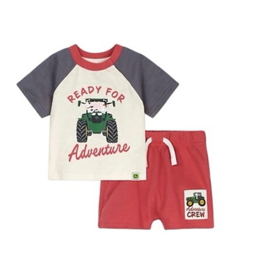 John Deere Kid's Short Sleeve Ready for Adventure Short Set 3/6mos NEW